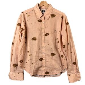BSBEE Medium‎ Handmade Khadi Cotton Button Up Shirt Peach Brown Abstract